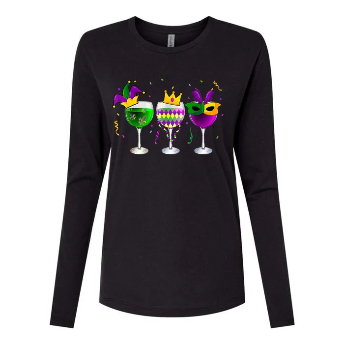 Funny Drinking Wine Mardi Gras Glass Of Wine Womens Cotton Relaxed Long Sleeve T-Shirt