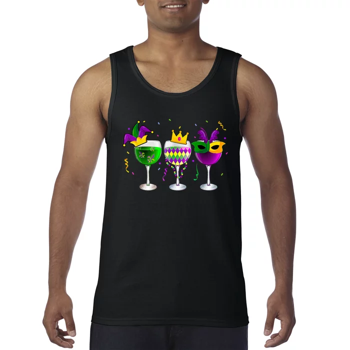 Funny Drinking Wine Mardi Gras Glass Of Wine Tank Top