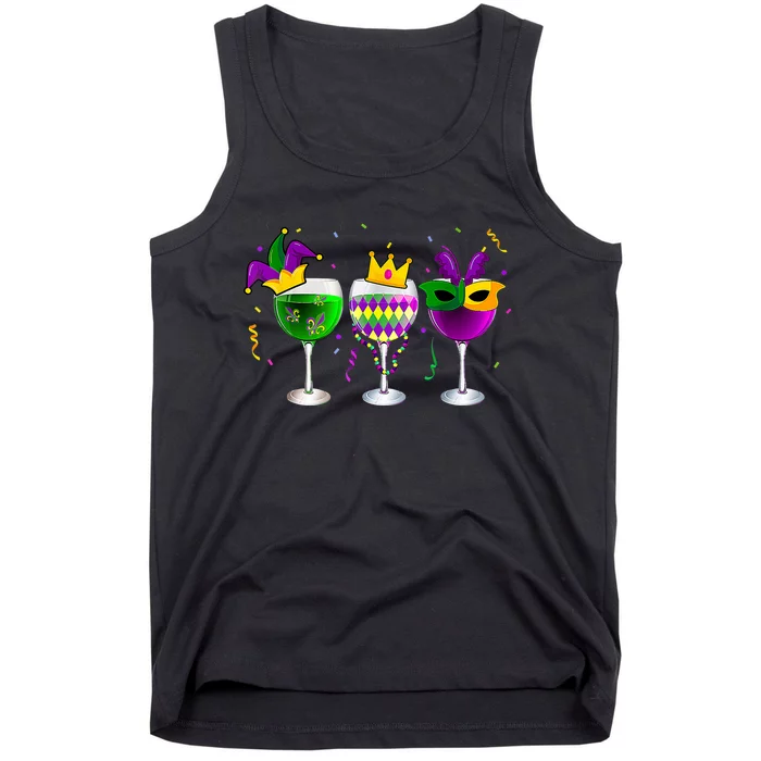 Funny Drinking Wine Mardi Gras Glass Of Wine Tank Top