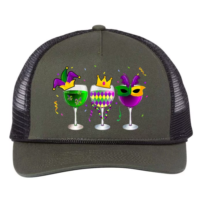 Funny Drinking Wine Mardi Gras Glass Of Wine Retro Rope Trucker Hat Cap