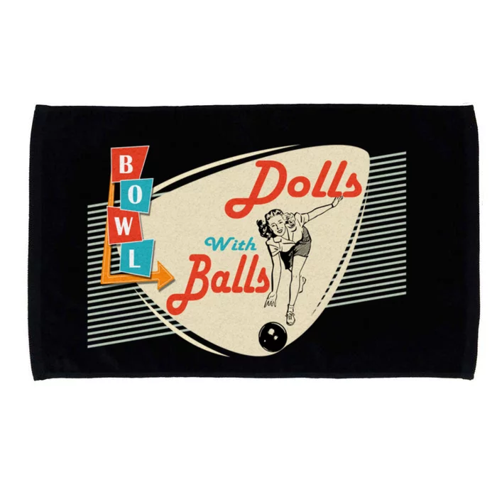 Funny Dolls With Balls Vintage Gift Funny Retro Matching Bowling Team Gift Microfiber Hand Towel