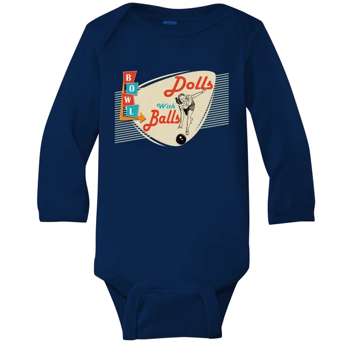 Funny Dolls With Balls Vintage Gift Funny Retro Matching Bowling Team Gift Baby Long Sleeve Bodysuit