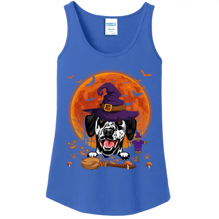 Funny Dalmatian With Halloween Pumpkin Scary Costume Gift Ladies Essential Tank