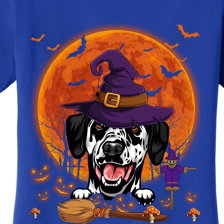 Funny Dalmatian With Halloween Pumpkin Scary Costume Gift Women's T-Shirt