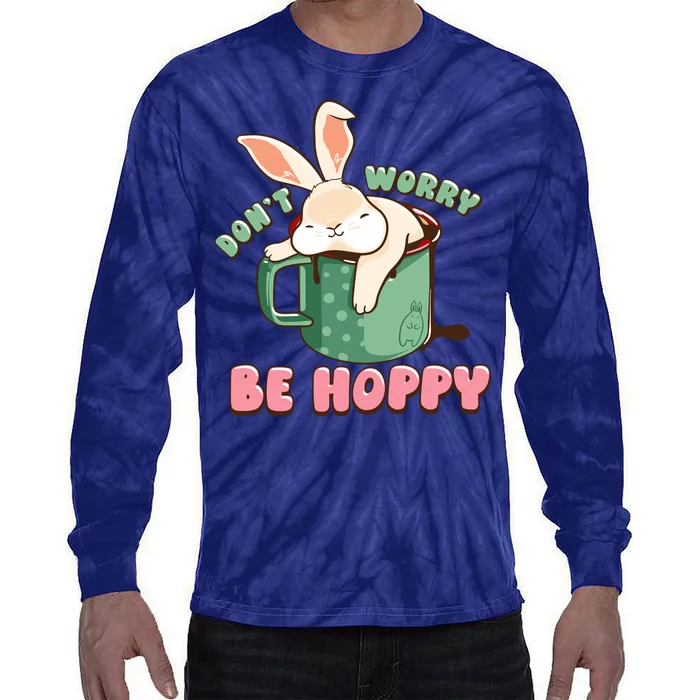 Funny Don't Worry Be Hoppy Rabbit Coffee Tie-Dye Long Sleeve Shirt