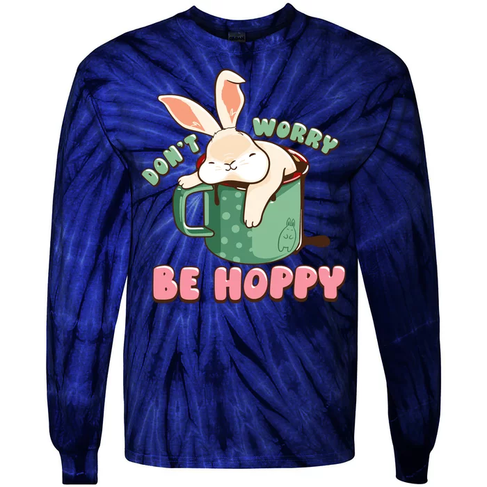 Funny Don't Worry Be Hoppy Rabbit Coffee Tie-Dye Long Sleeve Shirt