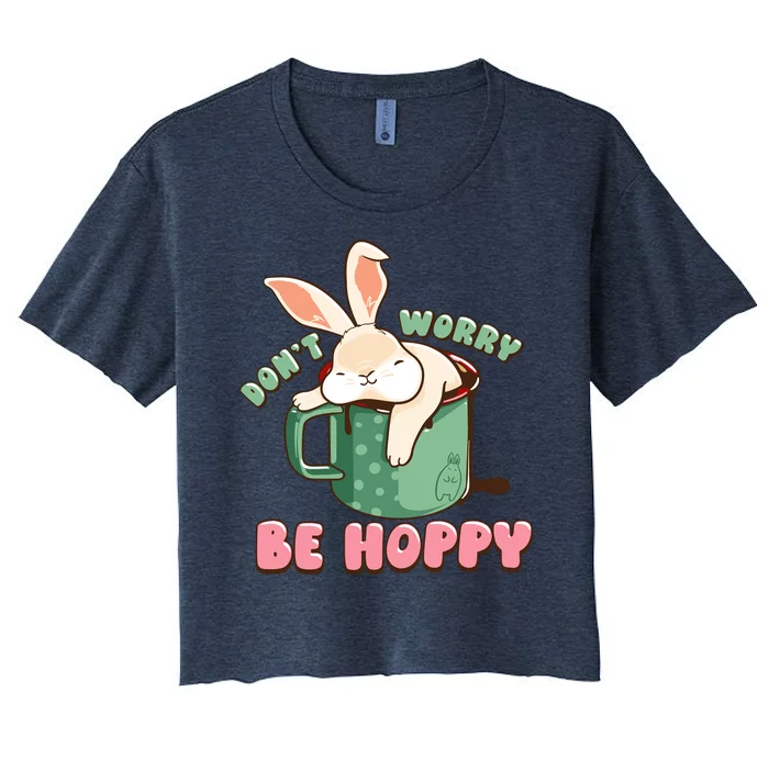 Funny Don't Worry Be Hoppy Rabbit Coffee Women's Crop Top Tee