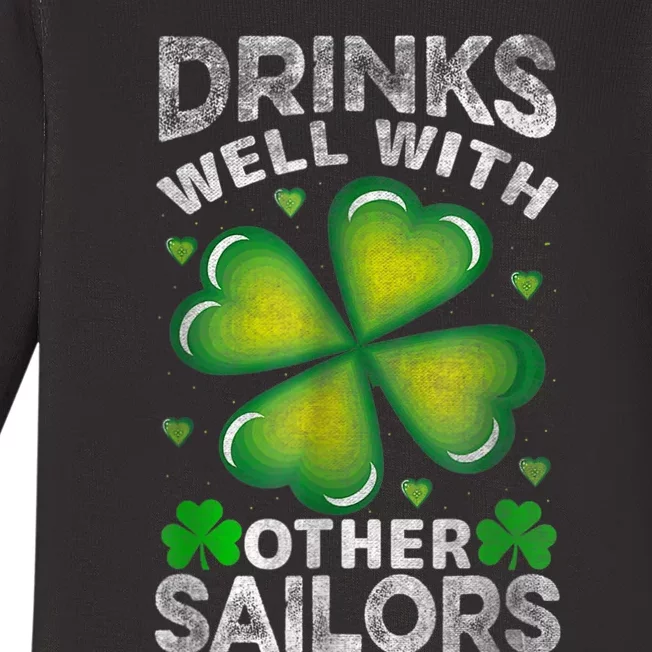 Funny Drinks Well With Other Sailors Shamrock Patricks Day Baby Long Sleeve Bodysuit