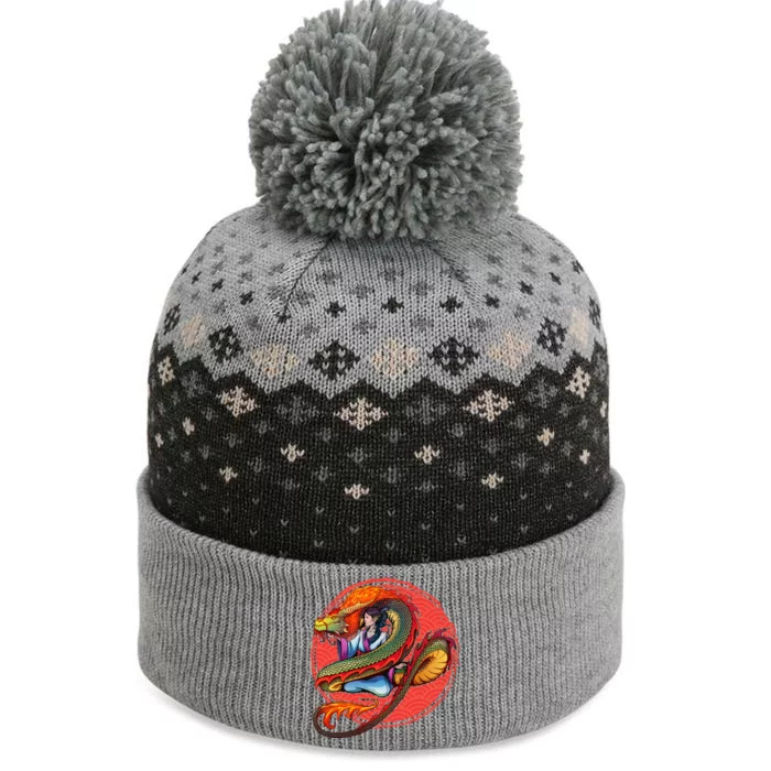 Fire Dragon Warrior Woman The Baniff Cuffed Pom Beanie