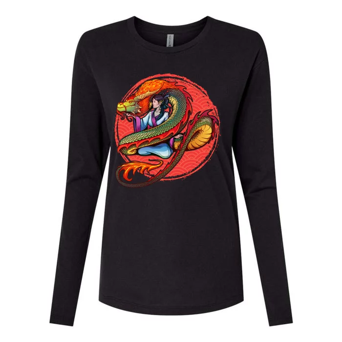 Fire Dragon Warrior Woman Womens Cotton Relaxed Long Sleeve T-Shirt