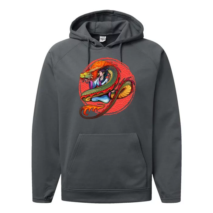 Fire Dragon Warrior Woman Performance Fleece Hoodie