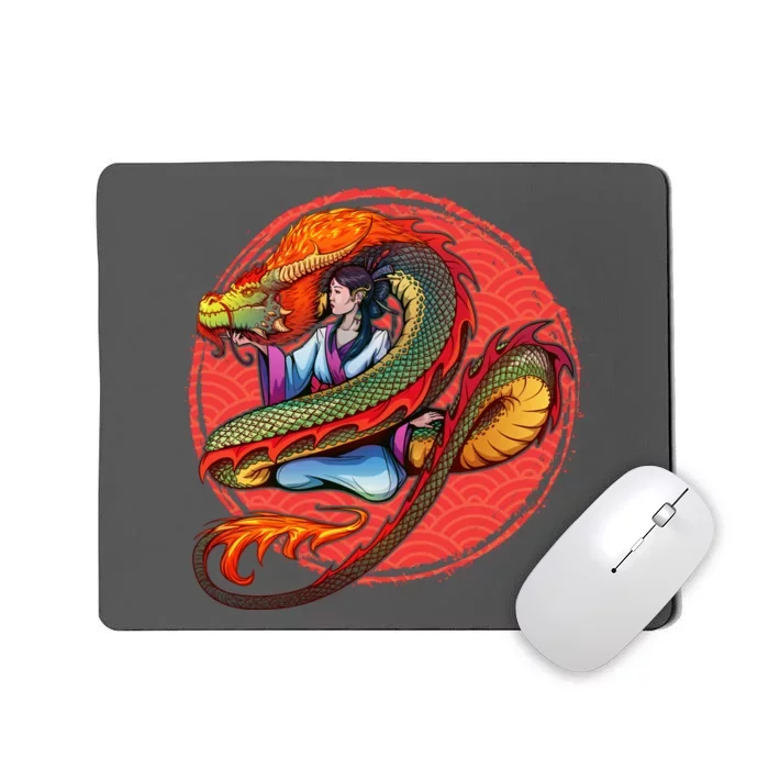 Fire Dragon Warrior Woman Mousepad