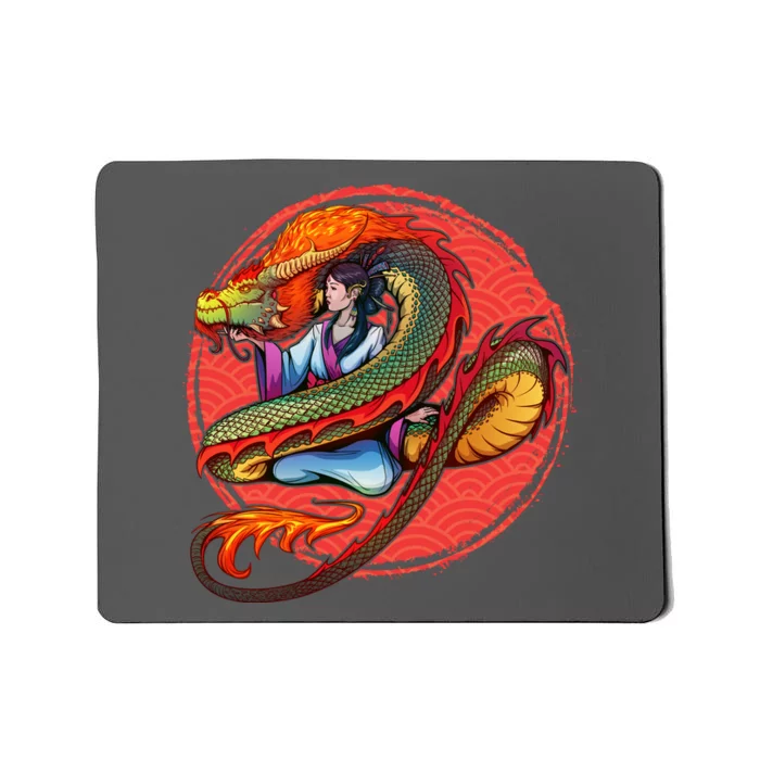 Fire Dragon Warrior Woman Mousepad