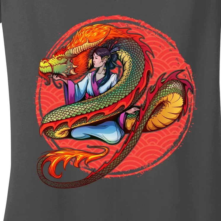 Fire Dragon Warrior Woman Women's V-Neck T-Shirt