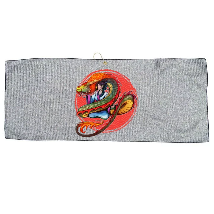 Fire Dragon Warrior Woman Large Microfiber Waffle Golf Towel