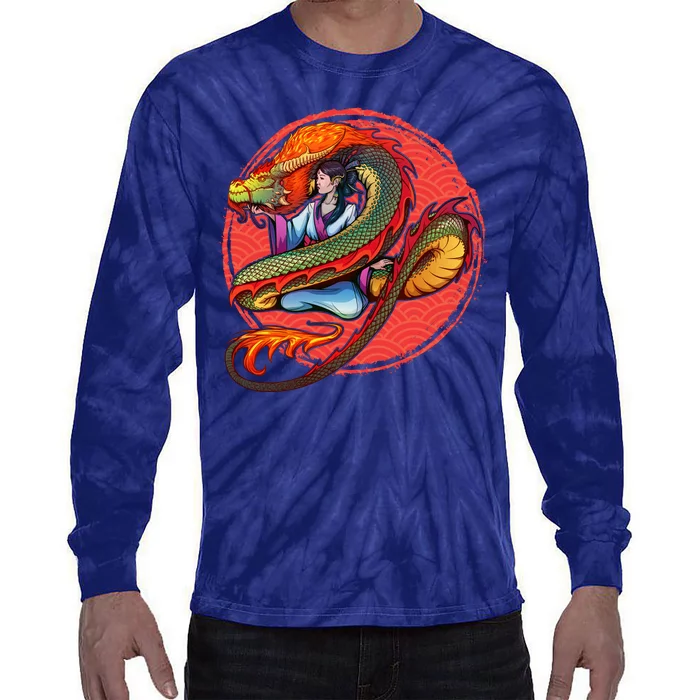 Fire Dragon Warrior Woman Tie-Dye Long Sleeve Shirt