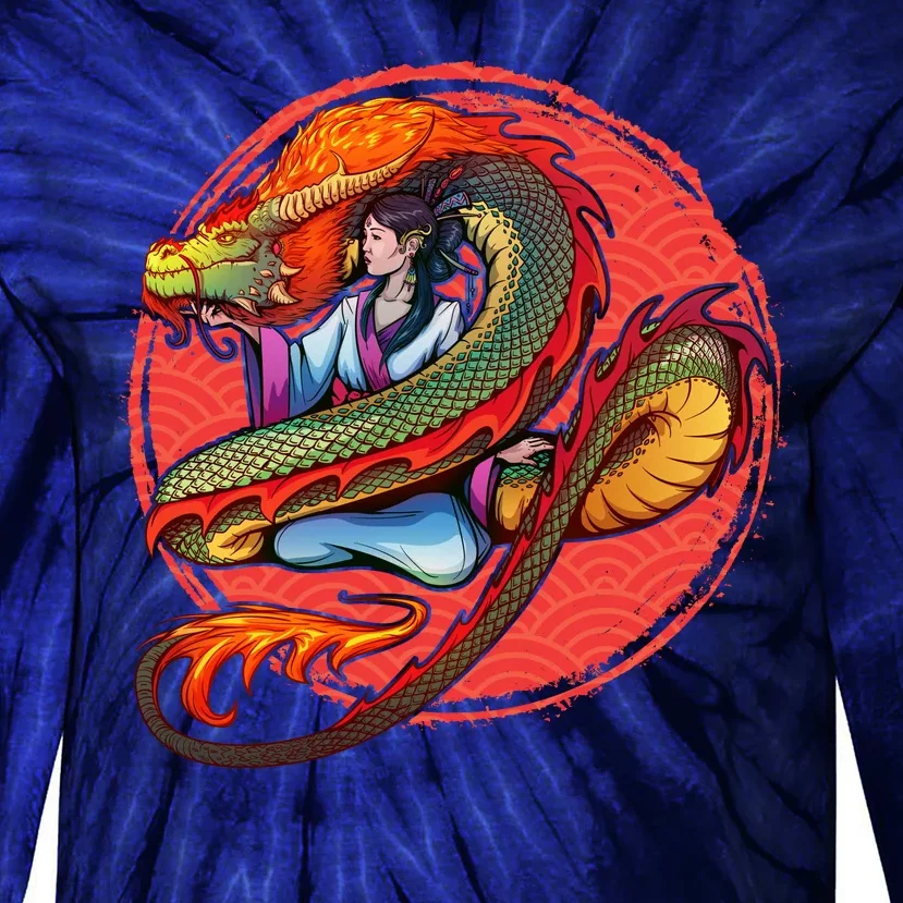 Fire Dragon Warrior Woman Tie-Dye Long Sleeve Shirt