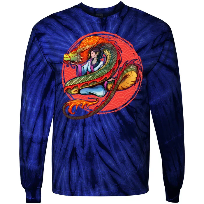 Fire Dragon Warrior Woman Tie-Dye Long Sleeve Shirt