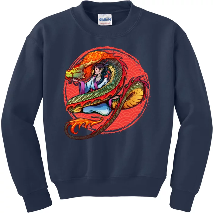 Fire Dragon Warrior Woman Kids Sweatshirt