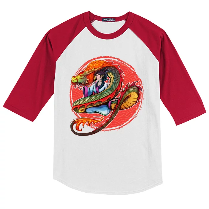 Fire Dragon Warrior Woman Kids Colorblock Raglan Jersey