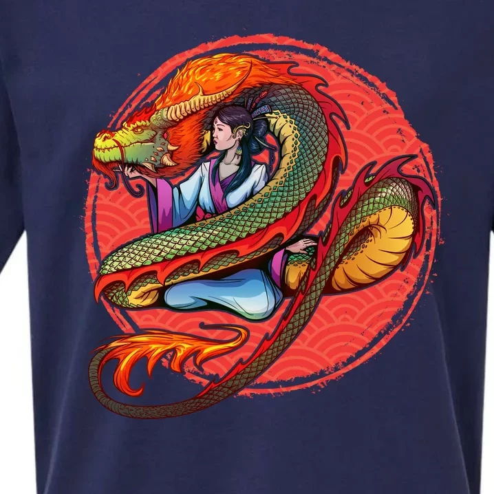 Fire Dragon Warrior Woman Sueded Cloud Jersey T-Shirt