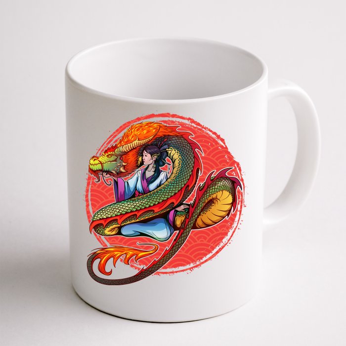 Fire Dragon Warrior Woman Front & Back Coffee Mug