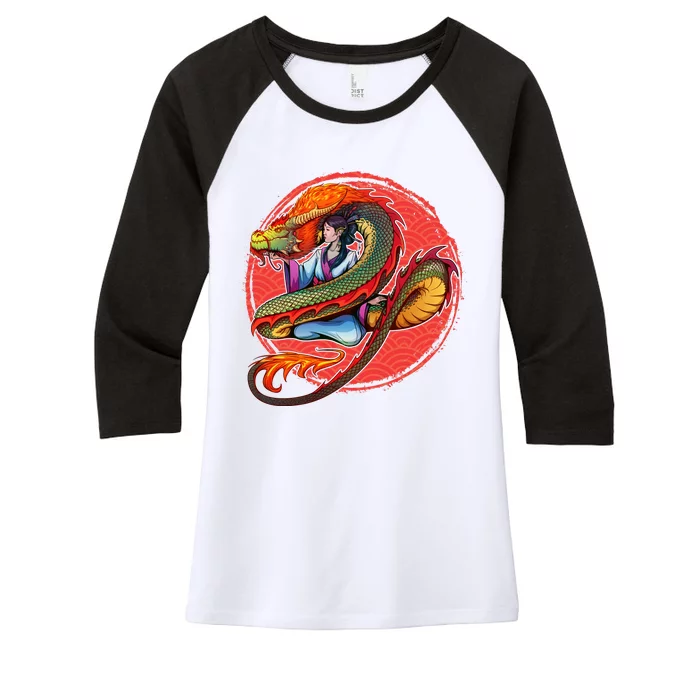 Fire Dragon Warrior Woman Women's Tri-Blend 3/4-Sleeve Raglan Shirt