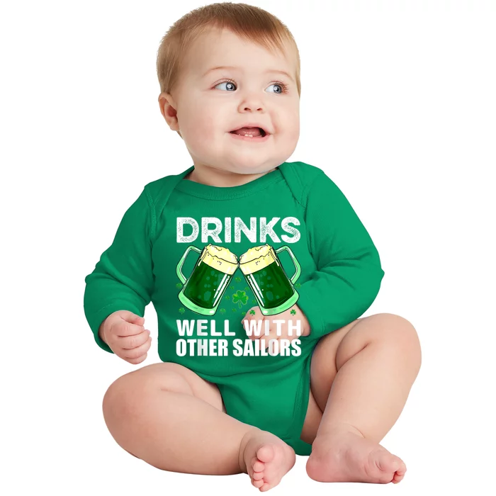 Funny Drinks Well With Other Sailors Shamrock Patricks Day Baby Long Sleeve Bodysuit