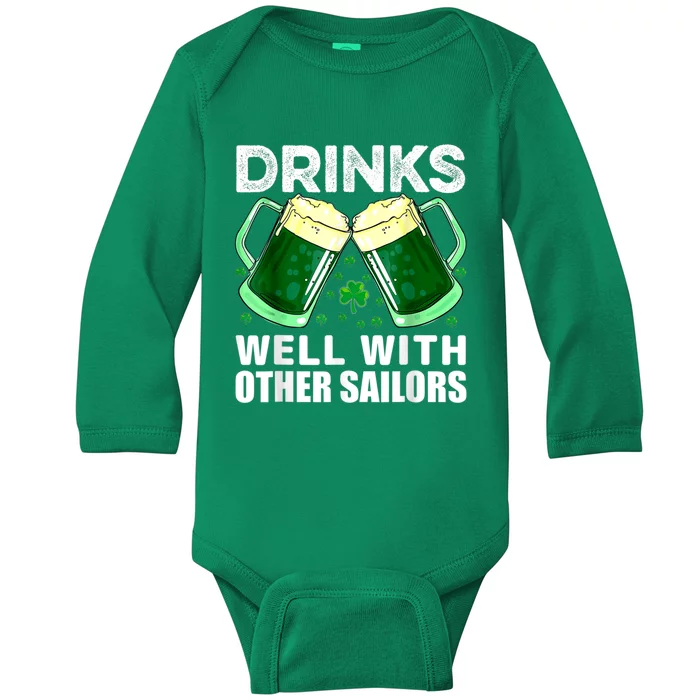 Funny Drinks Well With Other Sailors Shamrock Patricks Day Baby Long Sleeve Bodysuit