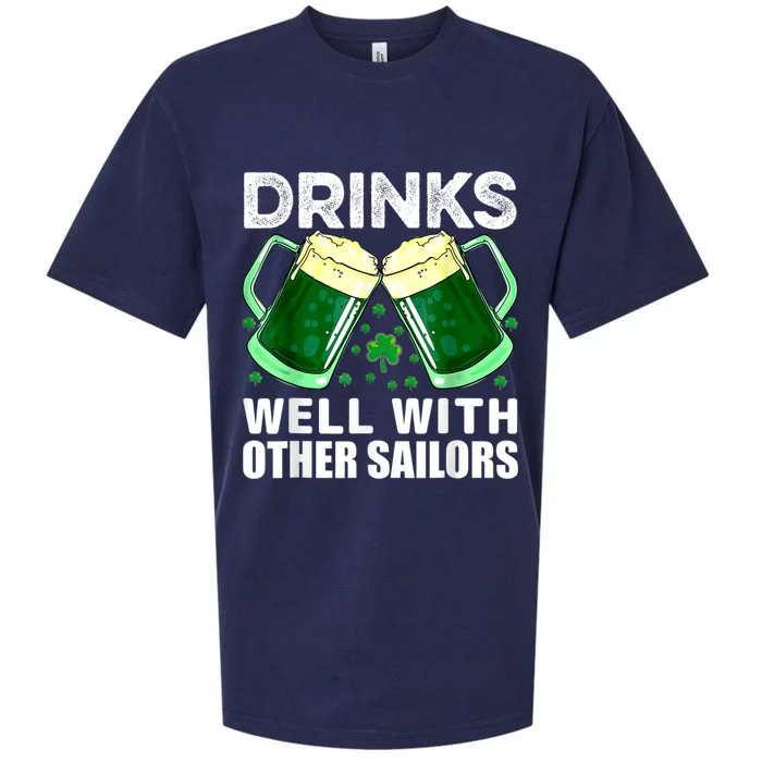 Funny Drinks Well With Other Sailors Shamrock Patricks Day Sueded Cloud Jersey T-Shirt