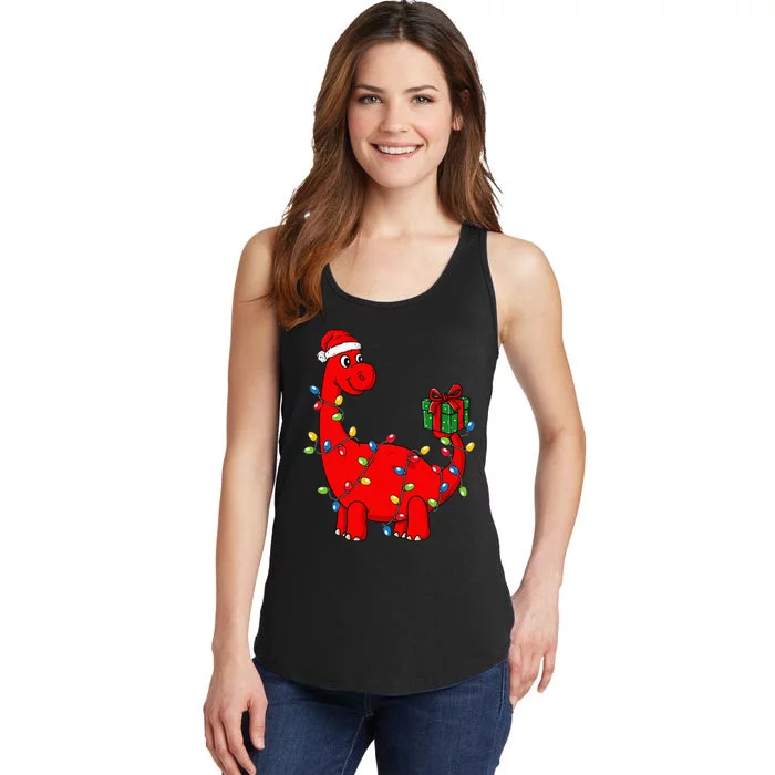 Festive Dino with Illuminated Decor Hilarious Holiday Ladies Essential Tank