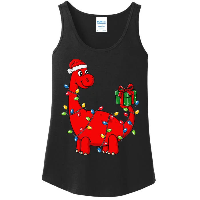 Festive Dino with Illuminated Decor Hilarious Holiday Ladies Essential Tank