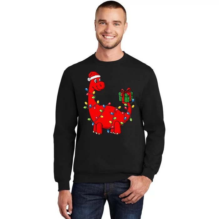 Festive Dino with Illuminated Decor Hilarious Holiday Tall Sweatshirt