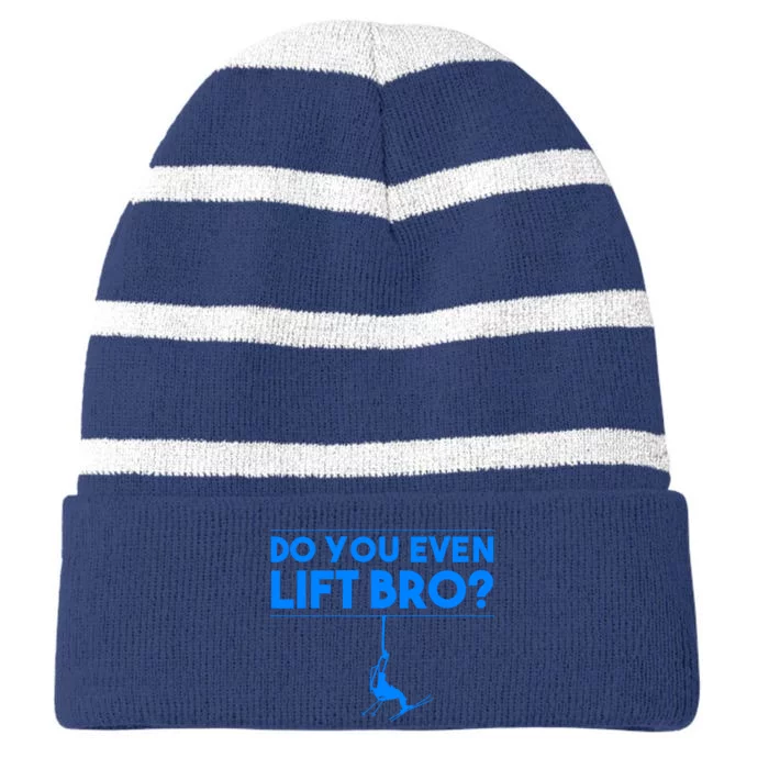 Funny Do You Even Lift Bro Gift | Cute Skiing Lover Boy Striped Beanie with Solid Band