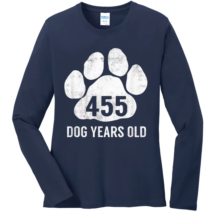 Funny Dog Years Old Vintage 65th Birthday Gag Gift Ladies Long Sleeve Shirt