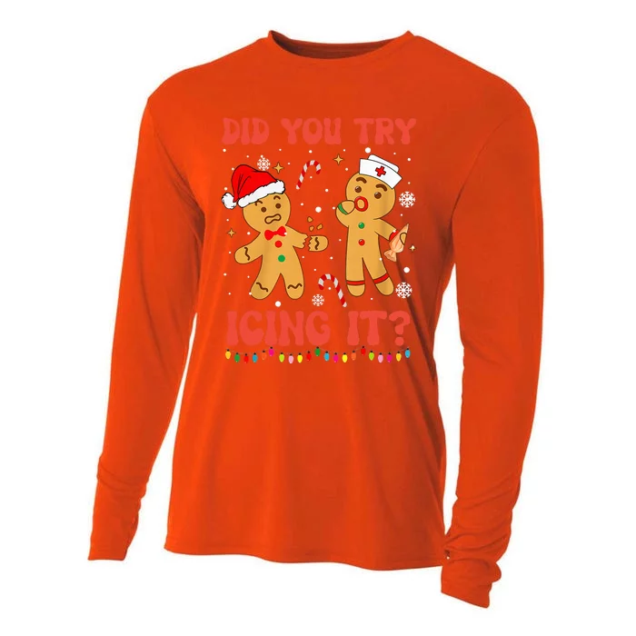 Funny Did You Try Icing It Christmas Nurse Gingerbread Cooling Performance Long Sleeve Crew