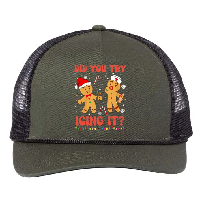 Funny Did You Try Icing It Christmas Nurse Gingerbread Retro Rope Trucker Hat Cap