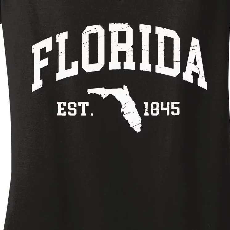 Florida Est 1845 Distressed Worn Design Classic Women's V-Neck T-Shirt