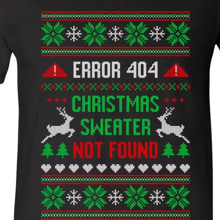 Funny Error 404 Ugly Christmas Sweater Not Found Funny Xmas V-Neck T-Shirt