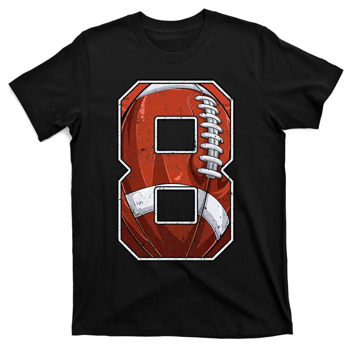 Football Eighth 8th Birthday Boy Eight 8 Years Old Bday Kids T-Shirt