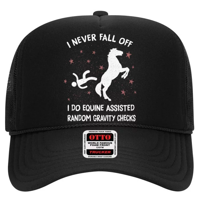 Funny Equine Assisted Gravity Checks Horse High Crown Mesh Trucker Hat