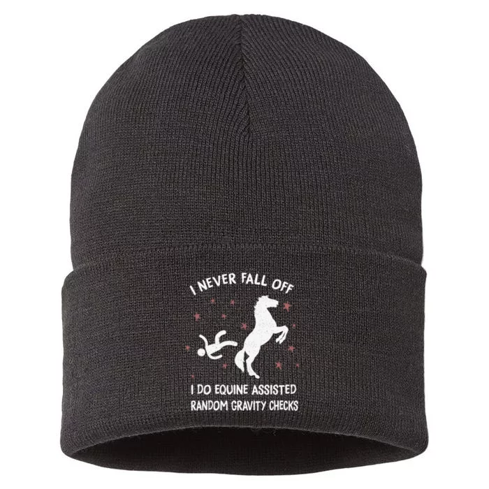 Funny Equine Assisted Gravity Checks Horse Sustainable Knit Beanie