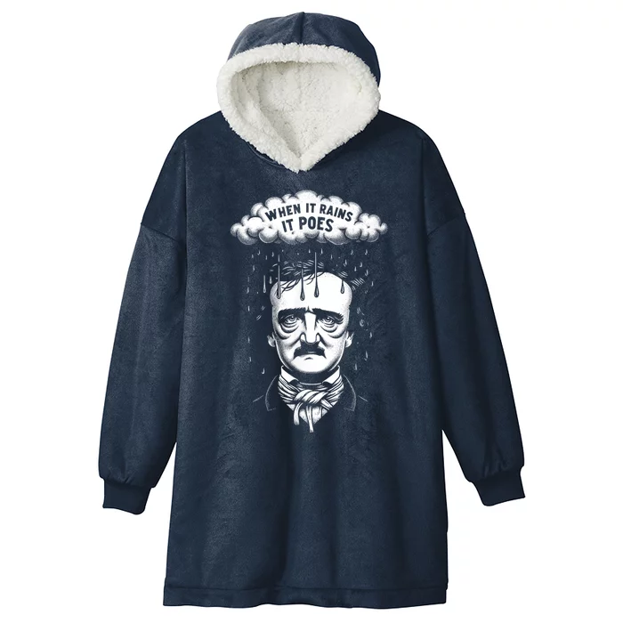 Funny Edgar Allan Poe Literary Goth When It Rains It Poes Hooded Wearable Blanket