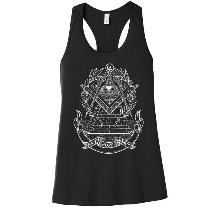 Freemason Emblem All Seeing Eye Faith Hope Charity Women's Racerback Tank