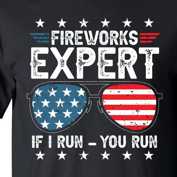 Fireworks Expert American Flag Sunglasses Tall T-Shirt