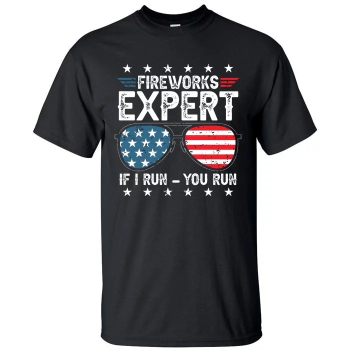 Fireworks Expert American Flag Sunglasses Tall T-Shirt