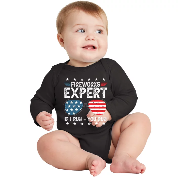 Fireworks Expert American Flag Sunglasses Baby Long Sleeve Bodysuit