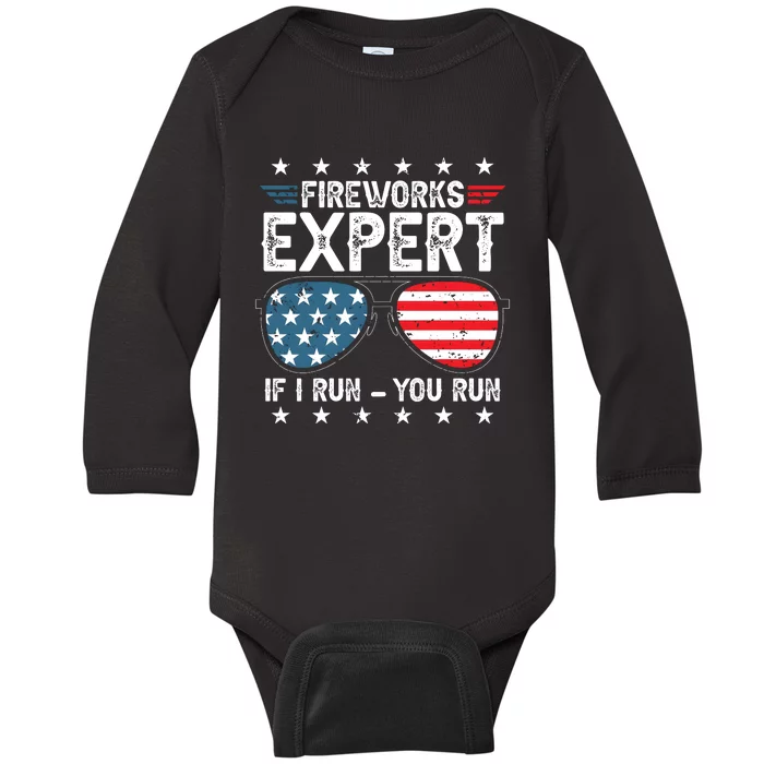 Fireworks Expert American Flag Sunglasses Baby Long Sleeve Bodysuit