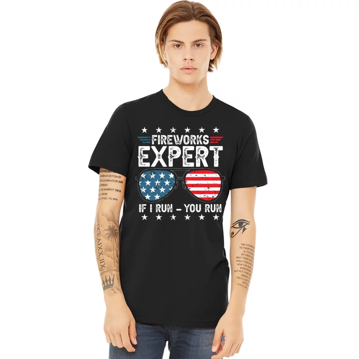 Fireworks Expert American Flag Sunglasses Premium T-Shirt