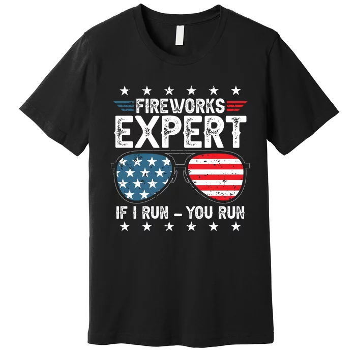 Fireworks Expert American Flag Sunglasses Premium T-Shirt